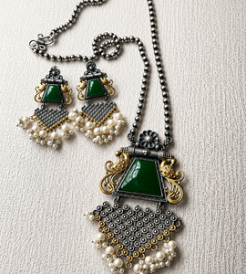Dual Tone Necklace Set - Green