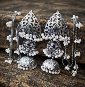 Silver Replica Earrings With Earchain