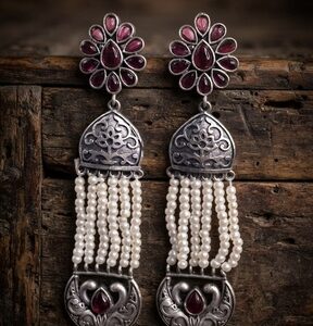 Oxidised Pearl Cascade Earrings